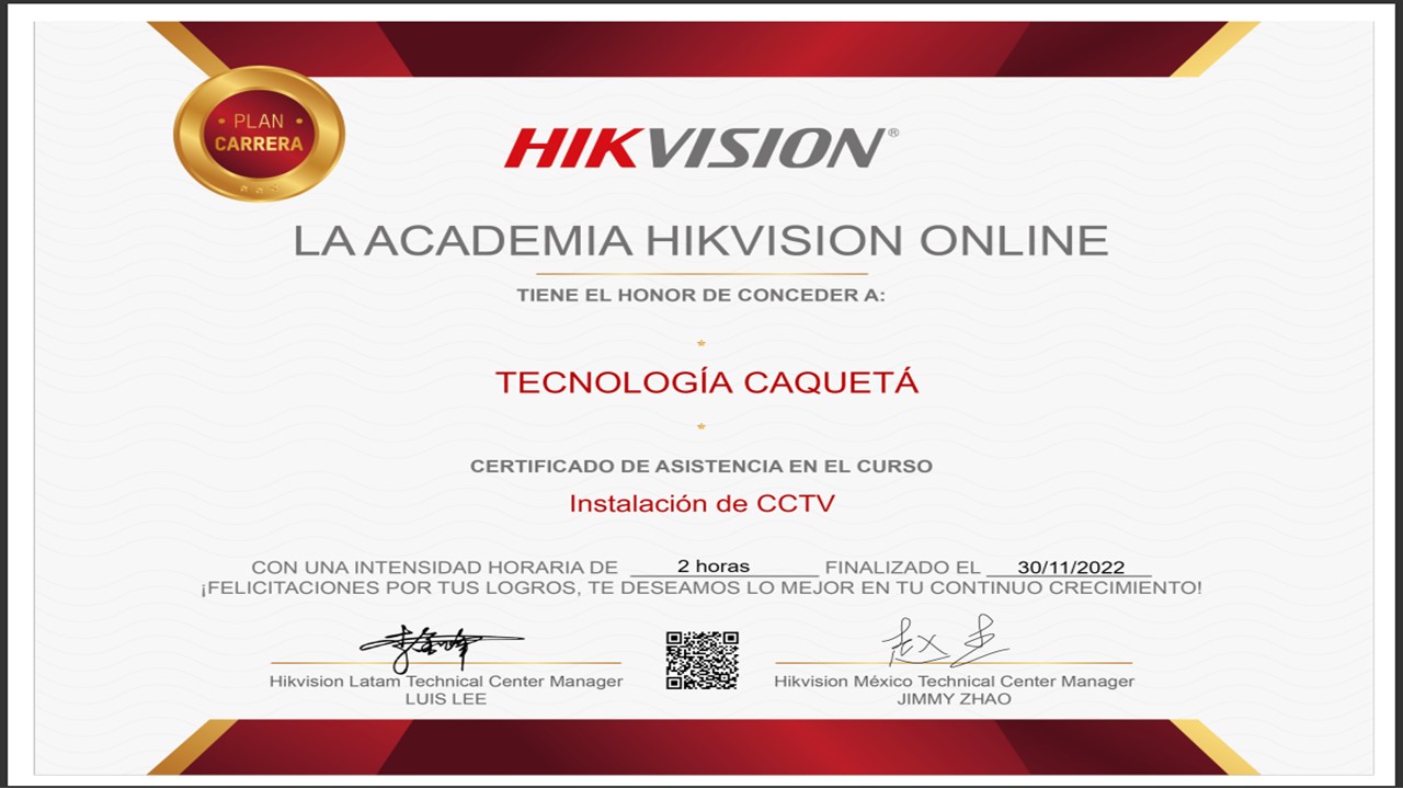 HIKVISION CERTIFICA a TECNOLOGIA CAQUETA - Instalacion CCTV